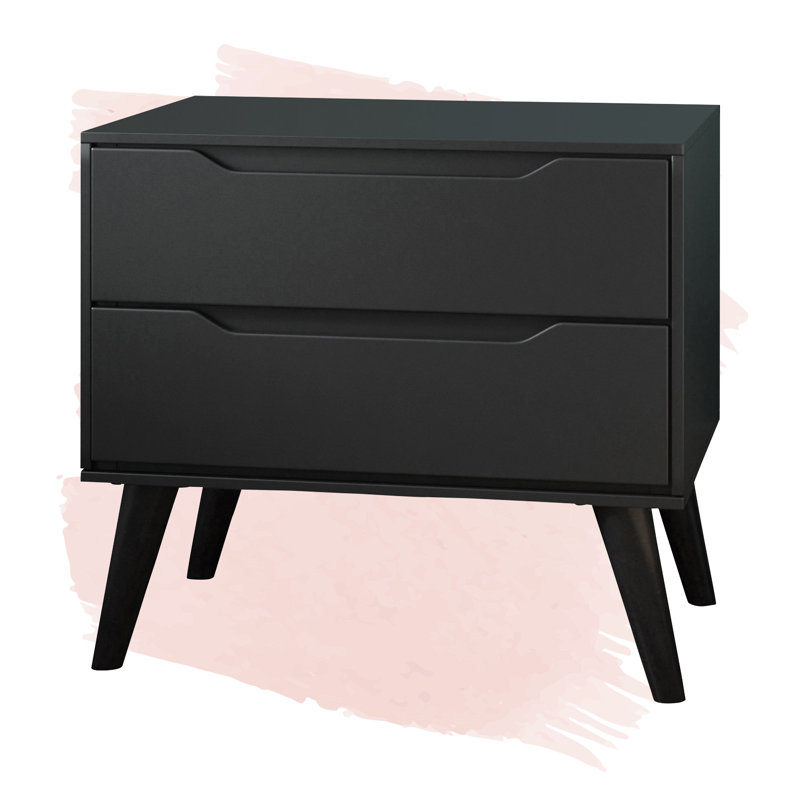 Baruyr 60.03cm W Solid Wood Bedside Table, Black