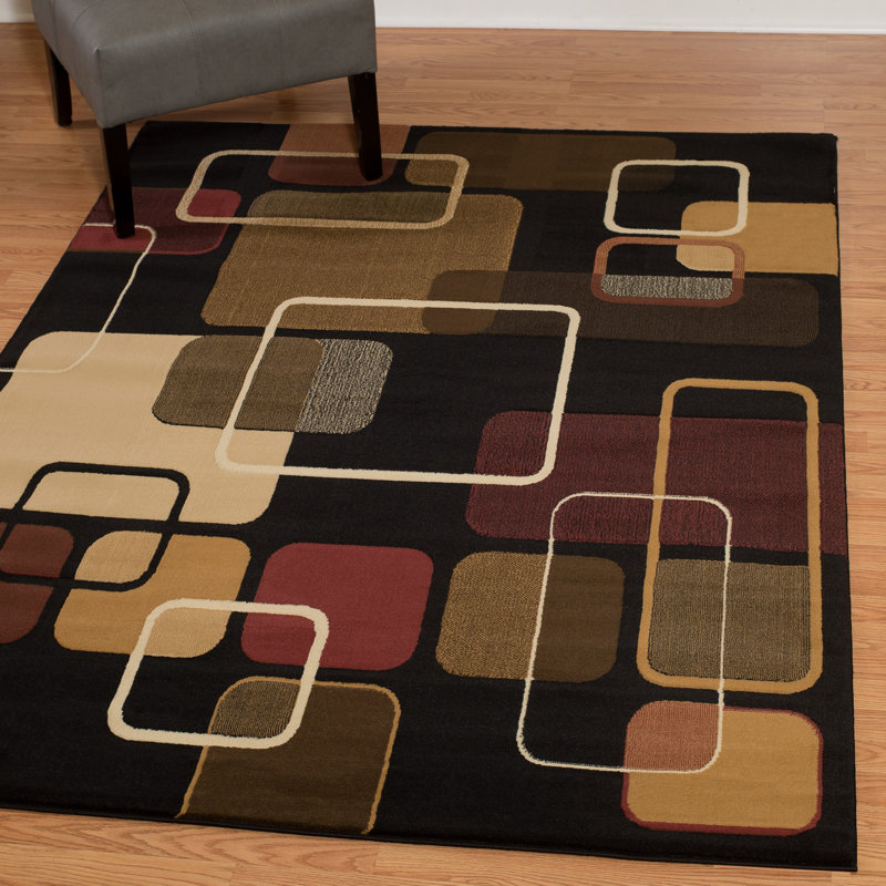 Tapis brun/beige/noir jazz oléfine Glines, Rectangle 1 pi 10 po x 3 pi