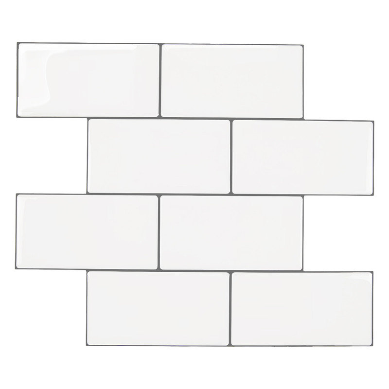 White with Black Grout Thin Vinyl Peel and Stick Backsplash Tiles for Kitchen(20-Pack/15.49 sq. ft.), White/Grey