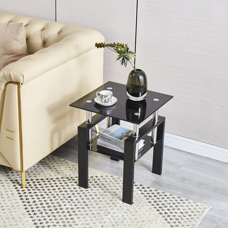 2-Layers Small Table with Storage, Black