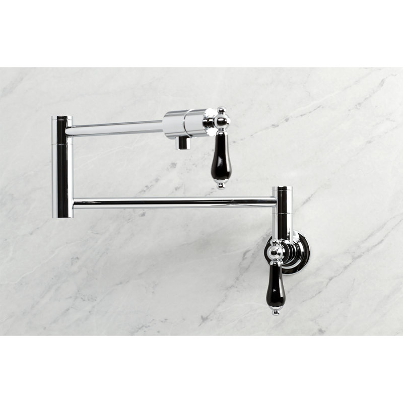Kingston Brass Duchess Two-Handle 1-Hole Wall Mount Pot Filler Faucet, Polished Chrome/Black