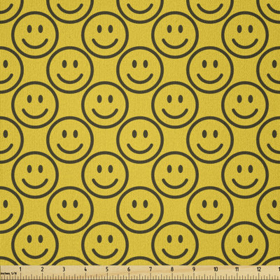 Dawer Smiling Faces Expressing Happiness in Diagonal Joyful Multi-Purpose Fabric