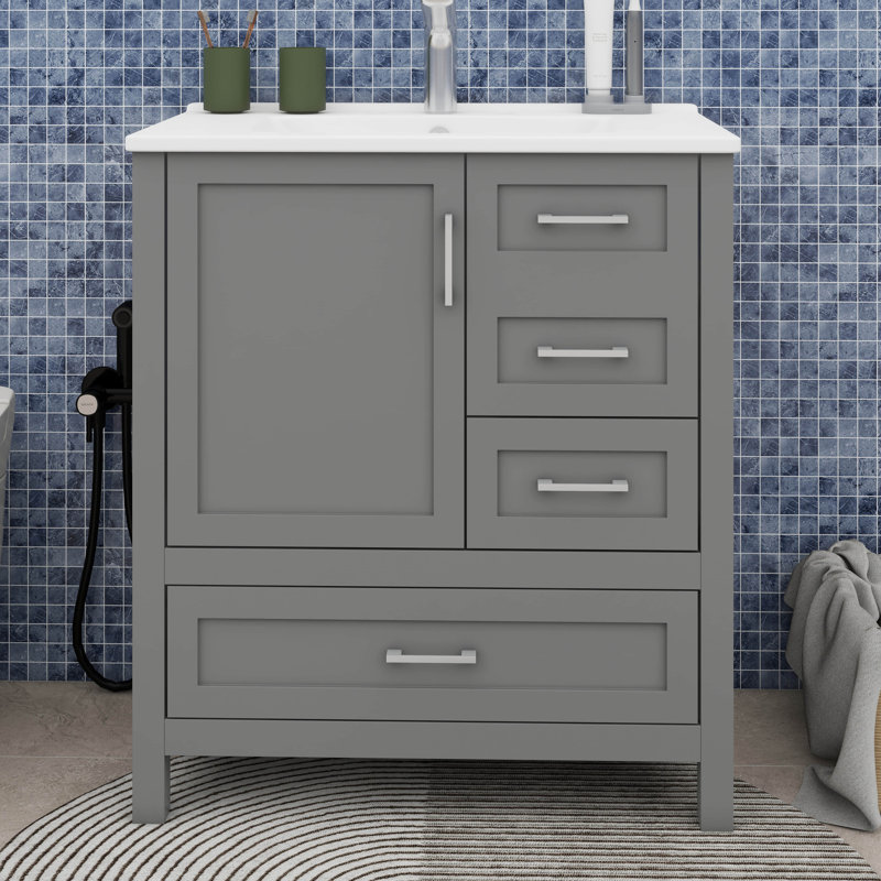 Meuble-lavabo 30 po - Meuble-lavabo moderne avec lavabo, Gris