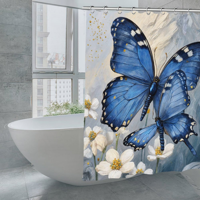 Rideau de douche à motif floral bleu 72 po x 72 po