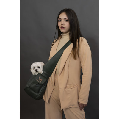 Dog Sling Carrier for Small Dogs 5-18lb, Dog Sling for Small Dogs and Cats, Dog Carrier with Adjustable Padded Strap, Vegan Leather Lined with Fur, Double Safety Feature, Machine Washable