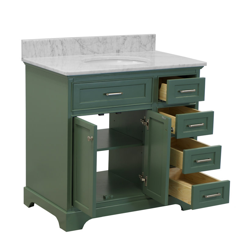 Ensemble de meuble-lavabo simple 36 po Ronnie, Marbre de Carrare, Vert sauge