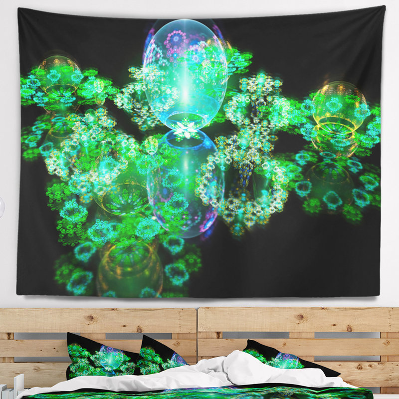 Tapisserie en miroir abstract green water chutes, H 32 po x l 39 po