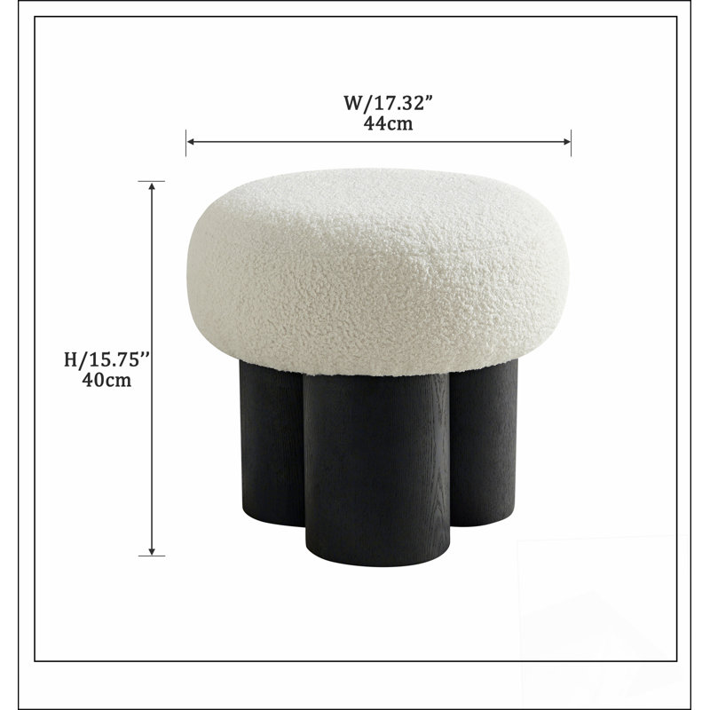 W80171 Mushroom stool, grieg plush cushion, wooden barrel PVC pipe, Black, White