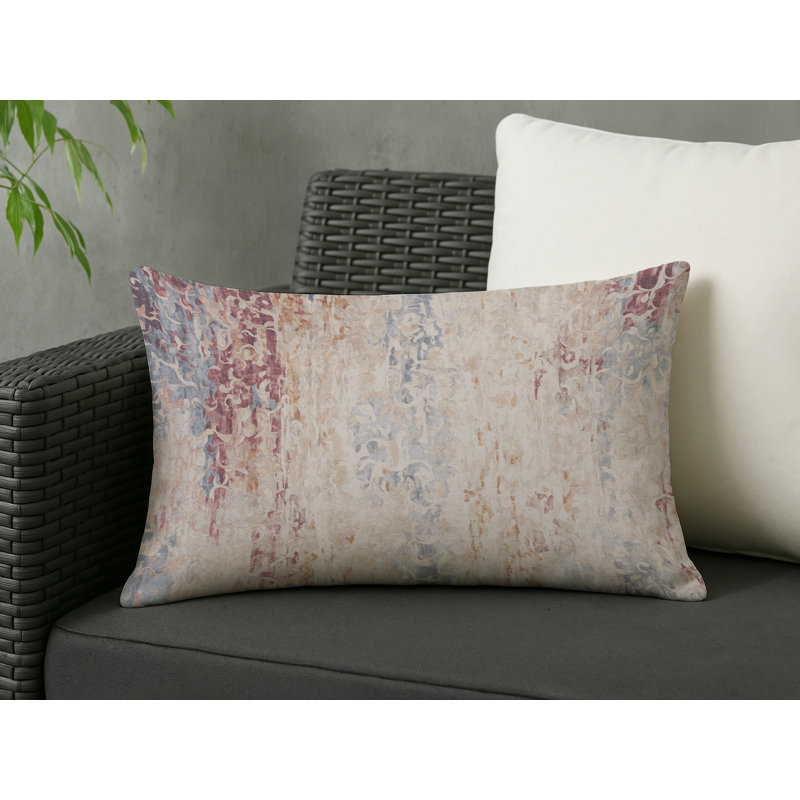 Coussin décoratif intérieur / extérieur gris Modern Modern, Beige / jaune / rouge abstrait, Rectangle H 20 po x l 14 po