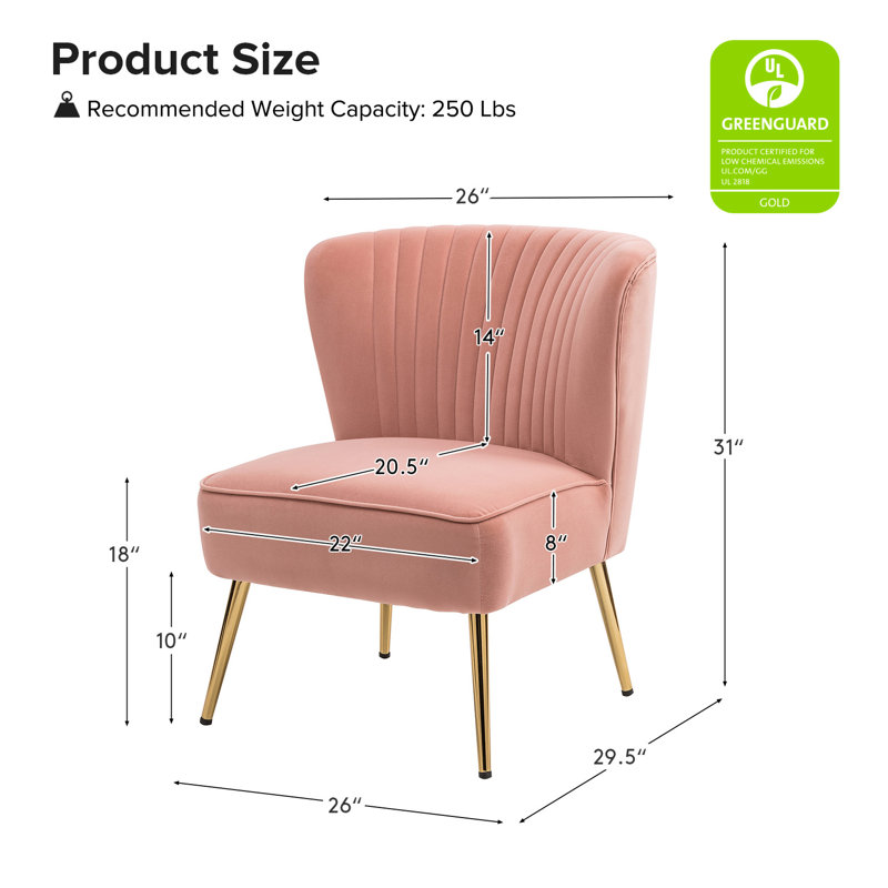 Euclid Velvet Accent Chair with Metal Legs, Velours rose