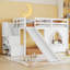 Lit mezzanine en bois double avec étagères, escalier de rangement, glissade, fenêtre et éclairage DEL-765040972