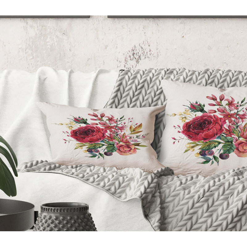 Coussin Rectangle, rétro bourgogne et fleurs sauvages