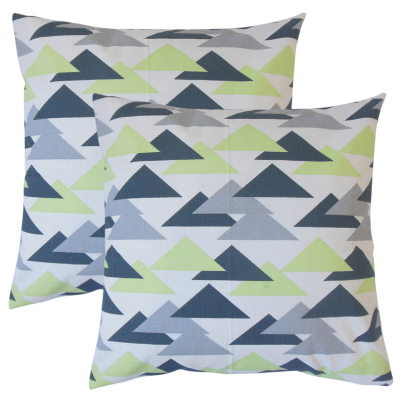  Geometric Cotton Throw Pillow, Green