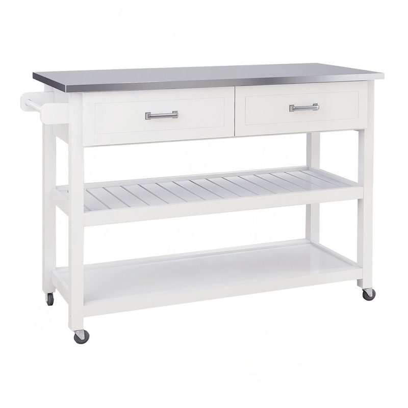 Chariot Kicthen blanc avec deux tiroirs et plateau en acier inoxydable