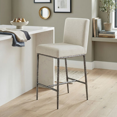 Lalia Hammered Forged Steel Upholstered Counter Height Solid Back Chair