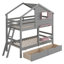 Lit superposé avec 2 tiroirs, 1 boîte de rangement, 1 tablette, fenêtre et toit-1497094026