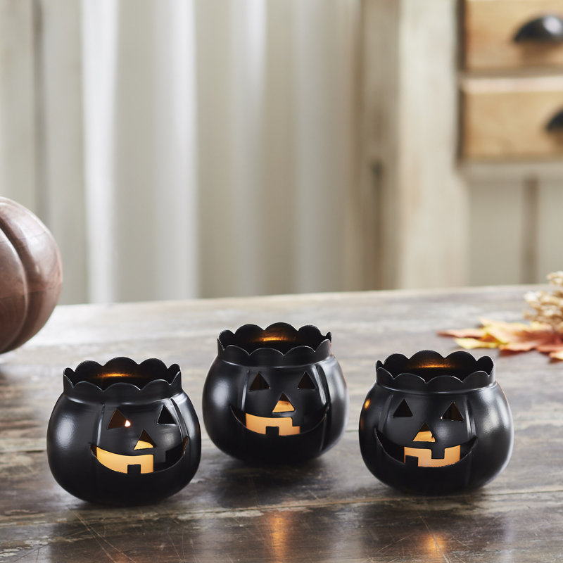 Ensemble de 3 porte-bougies Jack-O-Lantern - 3 x 3,5 x 3,5, Noir