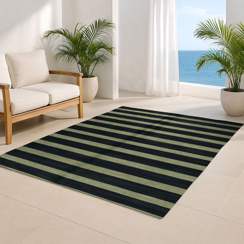 HorizontalStripes Blue Indoor and Outdoor Area Rug, Rectangle 2' x 3'