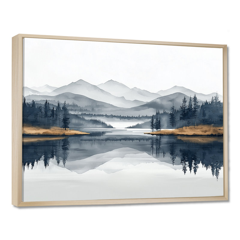 La vallée de la tranquillité des montagnes au bord du lac II - montagnes lacustres, art mural, H 24 po x l 32 po