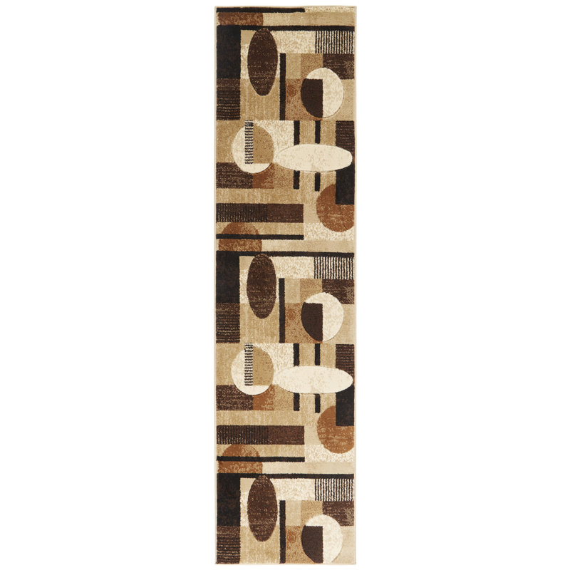 Tapis à motif géométrique beige / brun / noir Amalyn, Tapis de couloir : 1 pi 9 po x 7 pi 2 po
