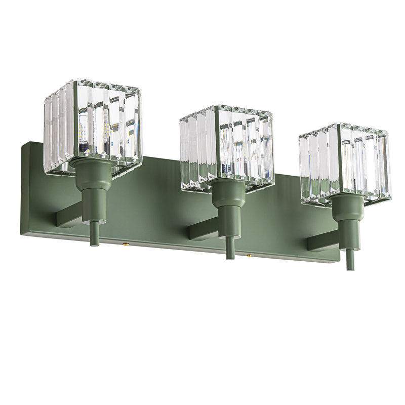 Éclairage pour meuble-lavabo à intensité variable 3 lumières vert sauge avec abat-jour en cristal Taevion, Vert sauge