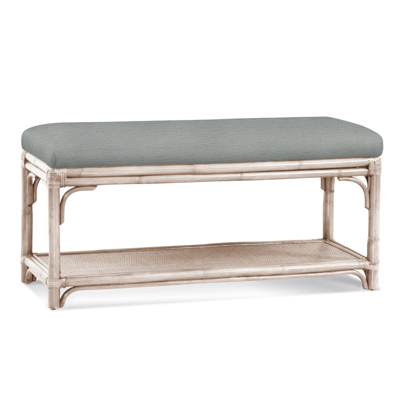 Summer Retreat Wicker Shelf Storage Bench, Bisque, Navy Crypton Performance; 0822-61