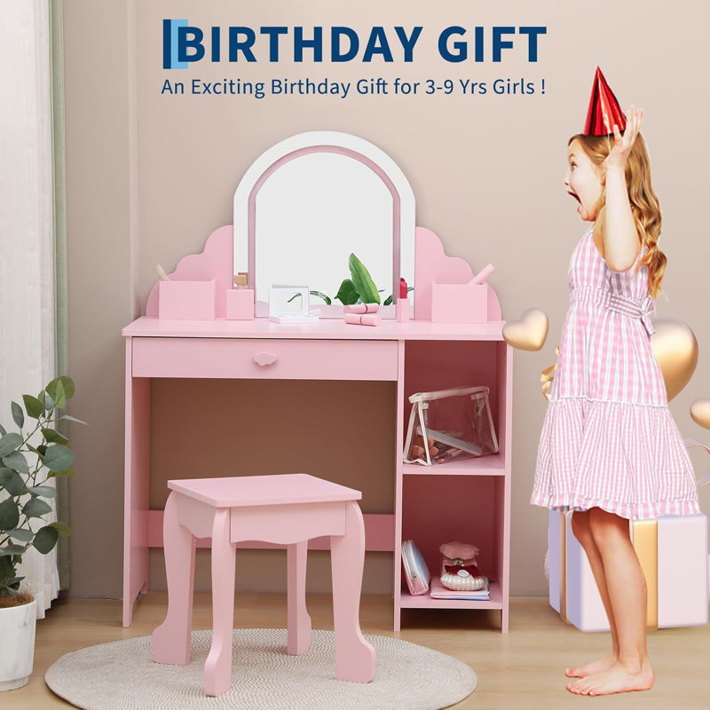 Dressing Table with Mirror, Pink