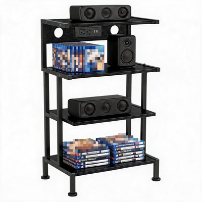 Support de console de jeu à 4 niveaux avec tablettes, organisateur de jeux vidéo robuste, support de rangement multimédia pour le salon, la chambre à coucher et la salle de jeux