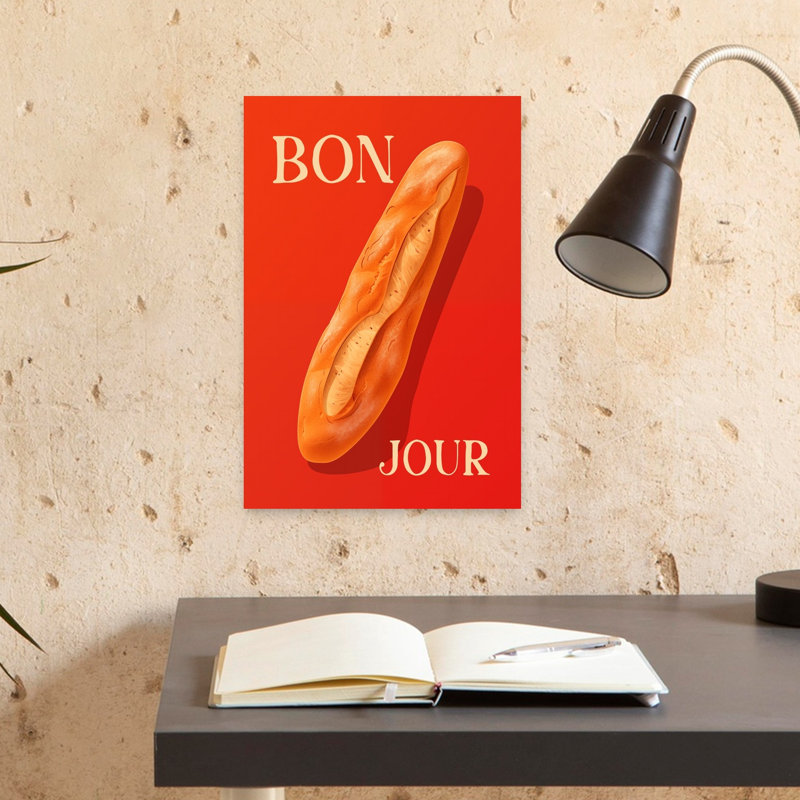 Art mural rétro classique Bonjour, baguette française, H 18 po x l 12 po