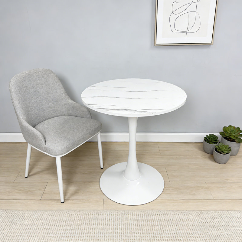 Table de salle à manger ronde 24 pouces à texture de marbre tulipe, plateau en panneau de fibres à densité moyenne et base en acier, table basse moderne de style Mid-Century pour le salon et la cuisine