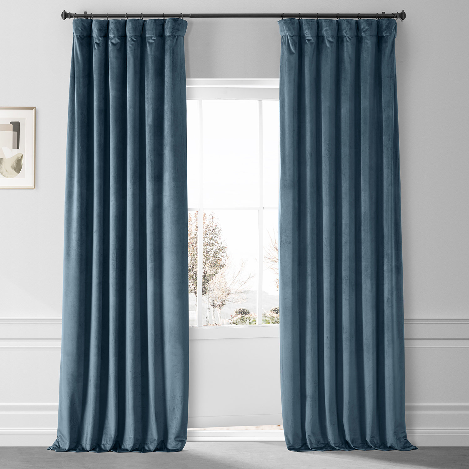 Loria Plush Velvet Blackout Curtain Panel, Oxford Blue, 50" W x 96" L