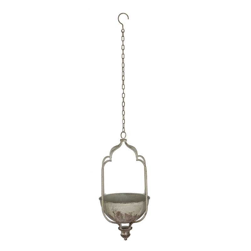 12X10X21.5" Rustic Hanging Iron Planter With Distressed White Finish