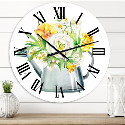 Roses Peonies & Marigolds In Garden Watering Can - Farmhouse wall clock -  East Urban Home, 3CADDF6D324249D0947D82AC803BC0BE