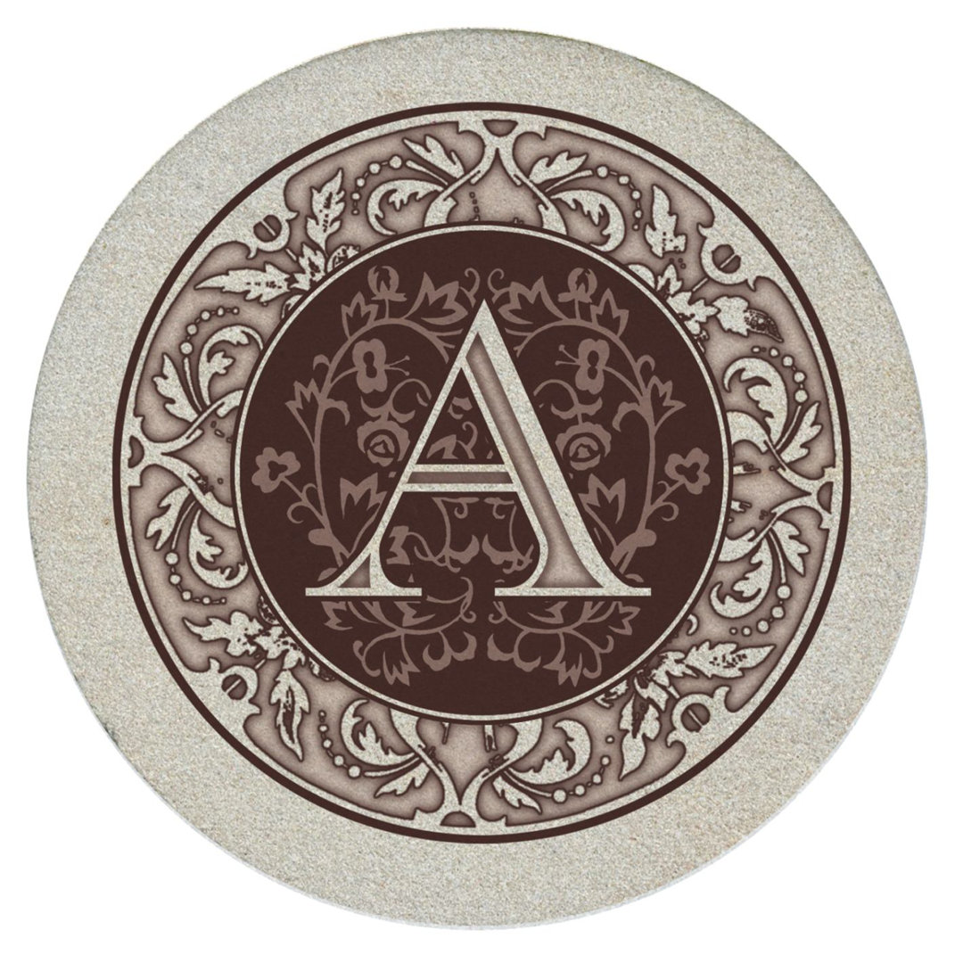 Monogram Letter 4-Pack Natural Sandstone Coasters (Set of 4) Fleur De Lis Living 