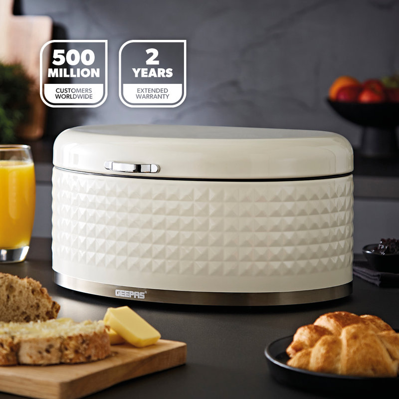 GEEPAS Argyle Bread Bin 9L | Carbon Steel Container with Flip-Open Lid & Easy-to-Lift Lid Handle | Easy Clean Design Preserves Loaves Fresh Longer | Shields from Dust Mites | Storage Box
