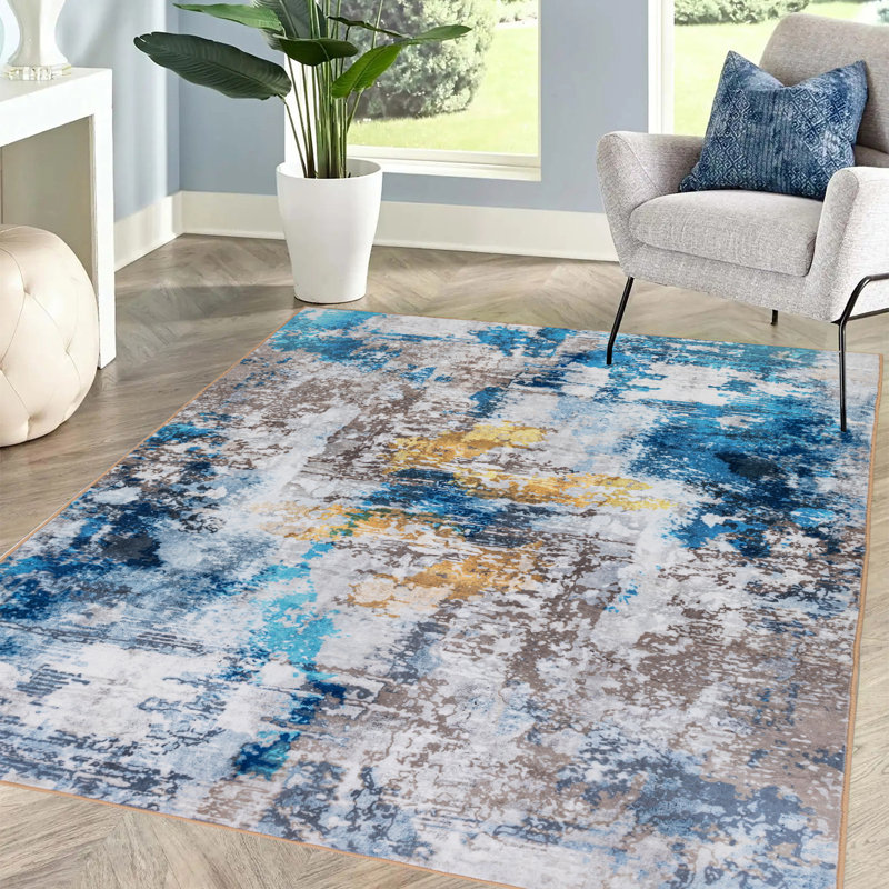 Trinway Washable Abstract Indoor / Outdoor Rug, Rectangle 4' x 6'