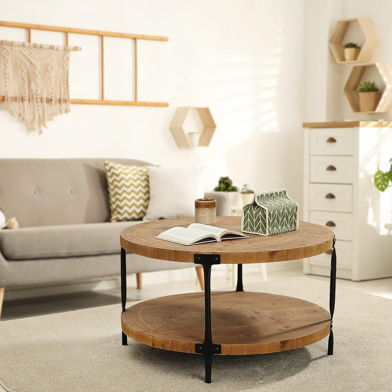 Natural Pine and MDF Round 2-Tier Coffee Table