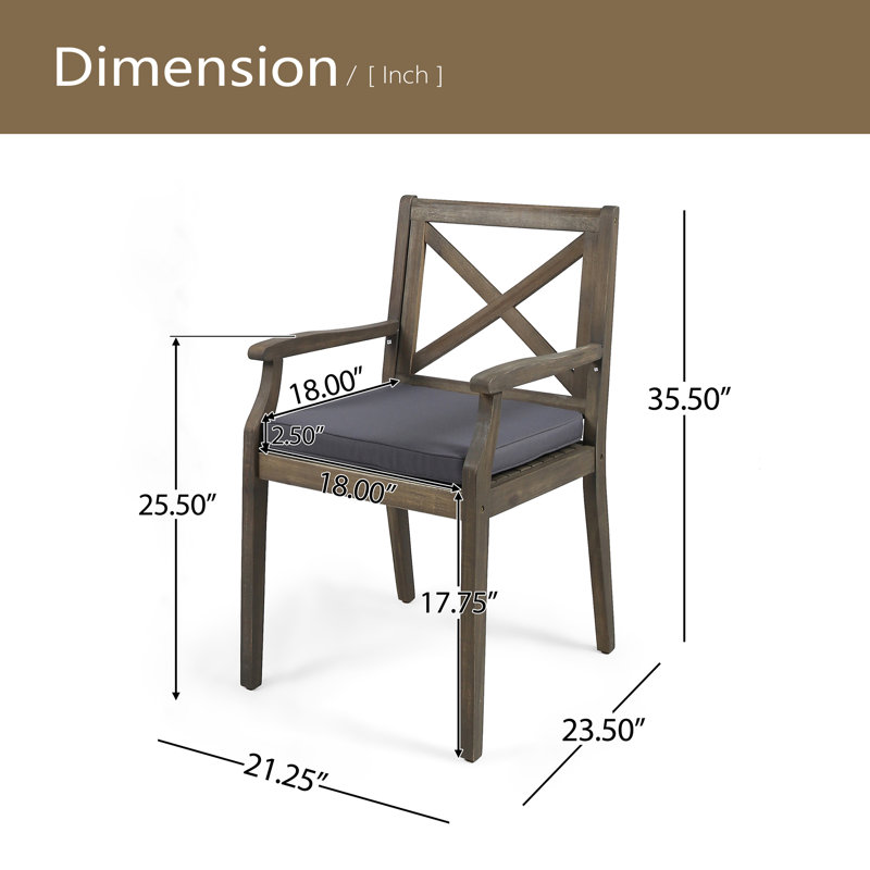 PERLA DINING CHAIR,2PCS With 2 Cushions, Dark Grey/Grey