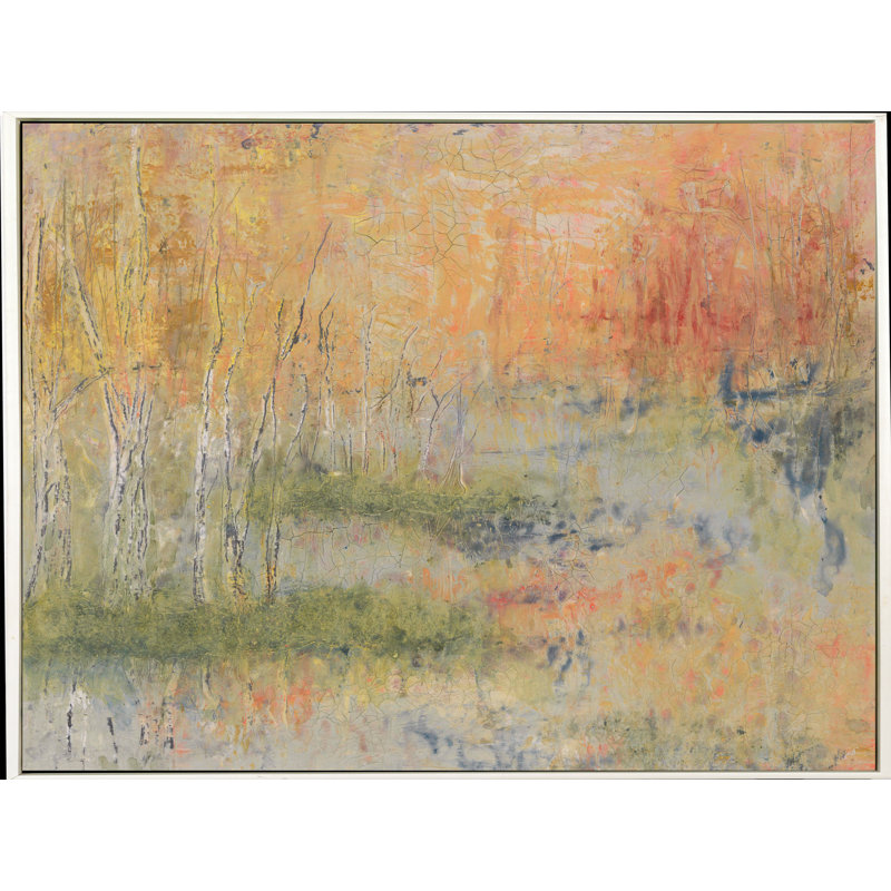 Forêt d'automne, cadre flottant, reproduction d'art sur toile, Cadre blanc