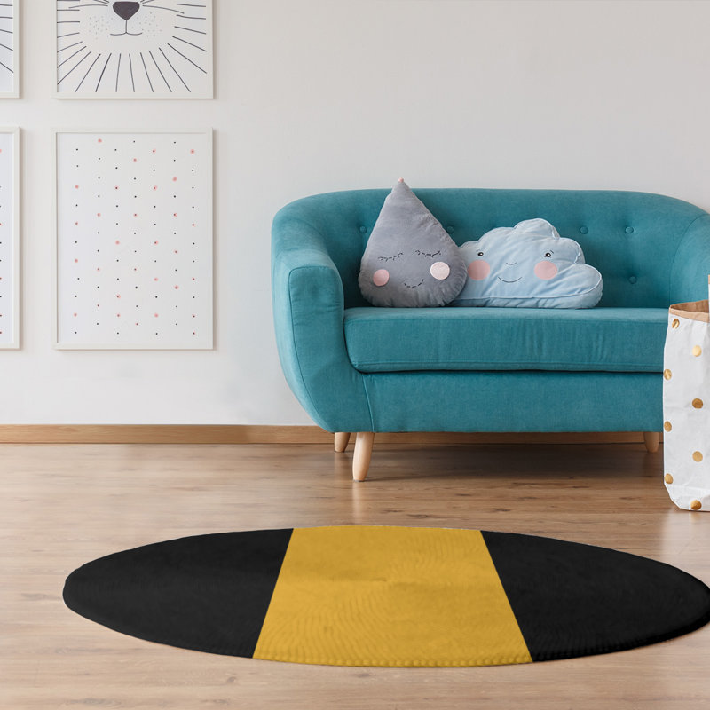Tapis noir/doré tissé à plat Pittsburgh, Rond 5 pi