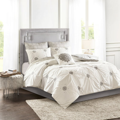 Couette réversible 6 pièces - Grand lit/très grand lit en coton avec broderies magnifiques