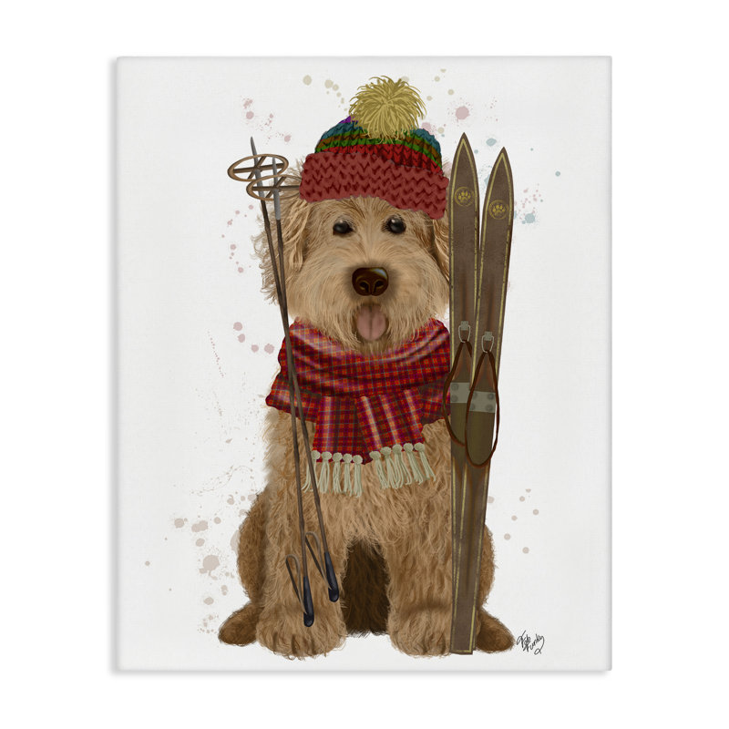 «Dog with Winter Skis» par Fab Funky, H 30 po x l 24 po