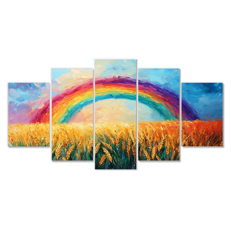 «Rainbow Over the Wheat Fields I» - Art mural arc-en-ciel - Art mural sur toile Trad