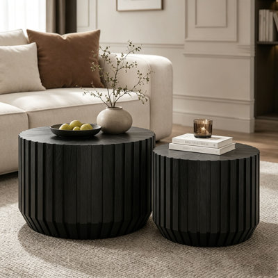 Ensemble de 2 tables basses cannelées noires