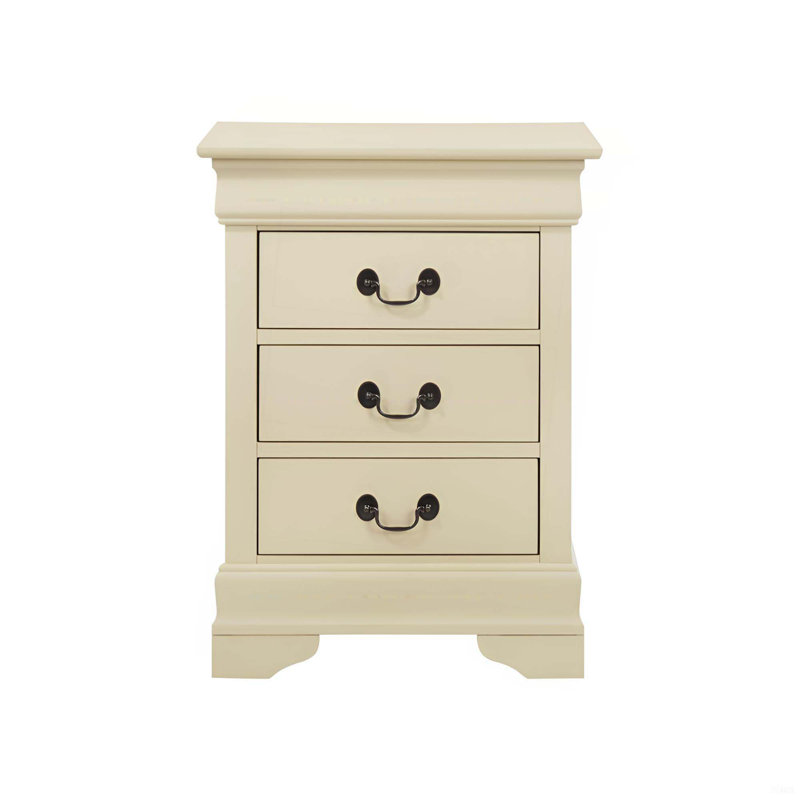 Table de chevet traditionnelle avec tiroirs, Beige