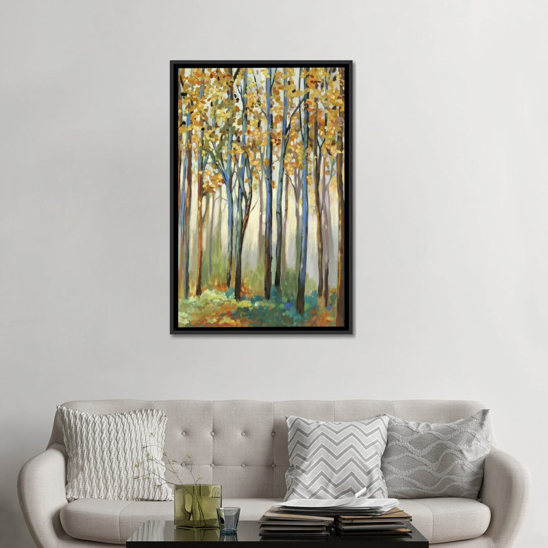 « golden leaves », impression sur toile, H 48 po x l 32 po x P 1,5 po, Toile avec cadre noir, Pas de tapis