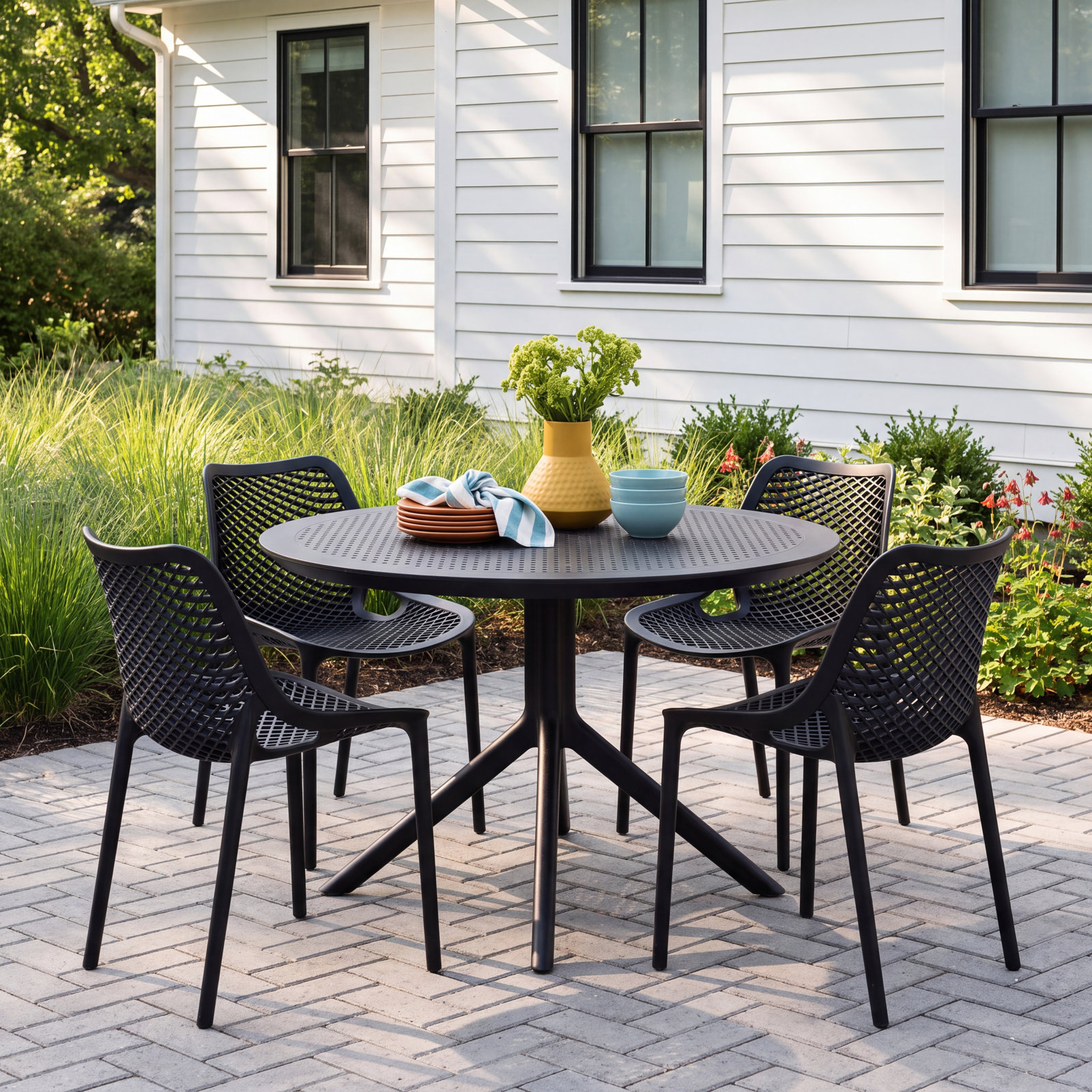 Farrah 41" Patio Dining Set, Black