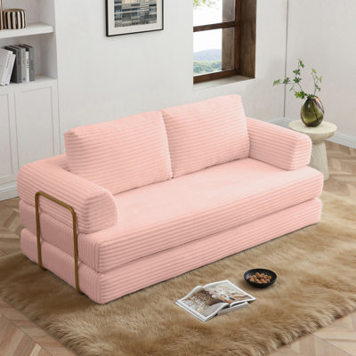 Canapé-lit convertible, canapé-lit pliant en velours côtelé, matelas de lit futon avec oreillers, canapé désossé pour le salon, rose