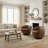 Upholstered Brown Faux Leather Swivel Barrel Chair Recessed Arms With Solid Wood Base (Set of 2)-815109312