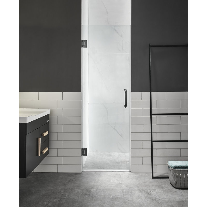 Porte de douche à charnière sans cadre avec garde-raz de marée L 24 po x H 70 po Passion, Noir mat
